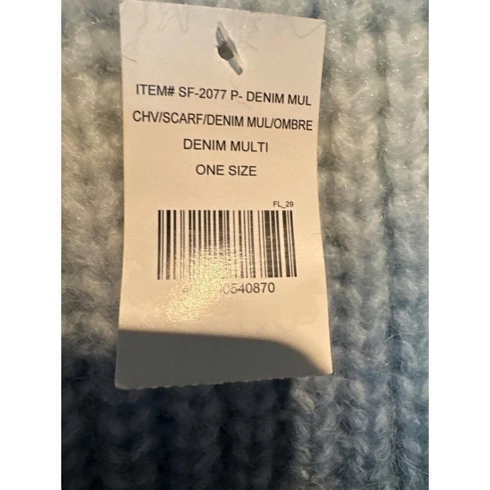 C.C. New Denim Ombre Scarf NWT Y2K Boho Festival Casual Accessory Winter Skiing